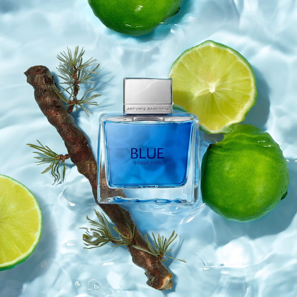 Banderas Blue Seduction men's collection on shelf suggests versatile daily fragrance