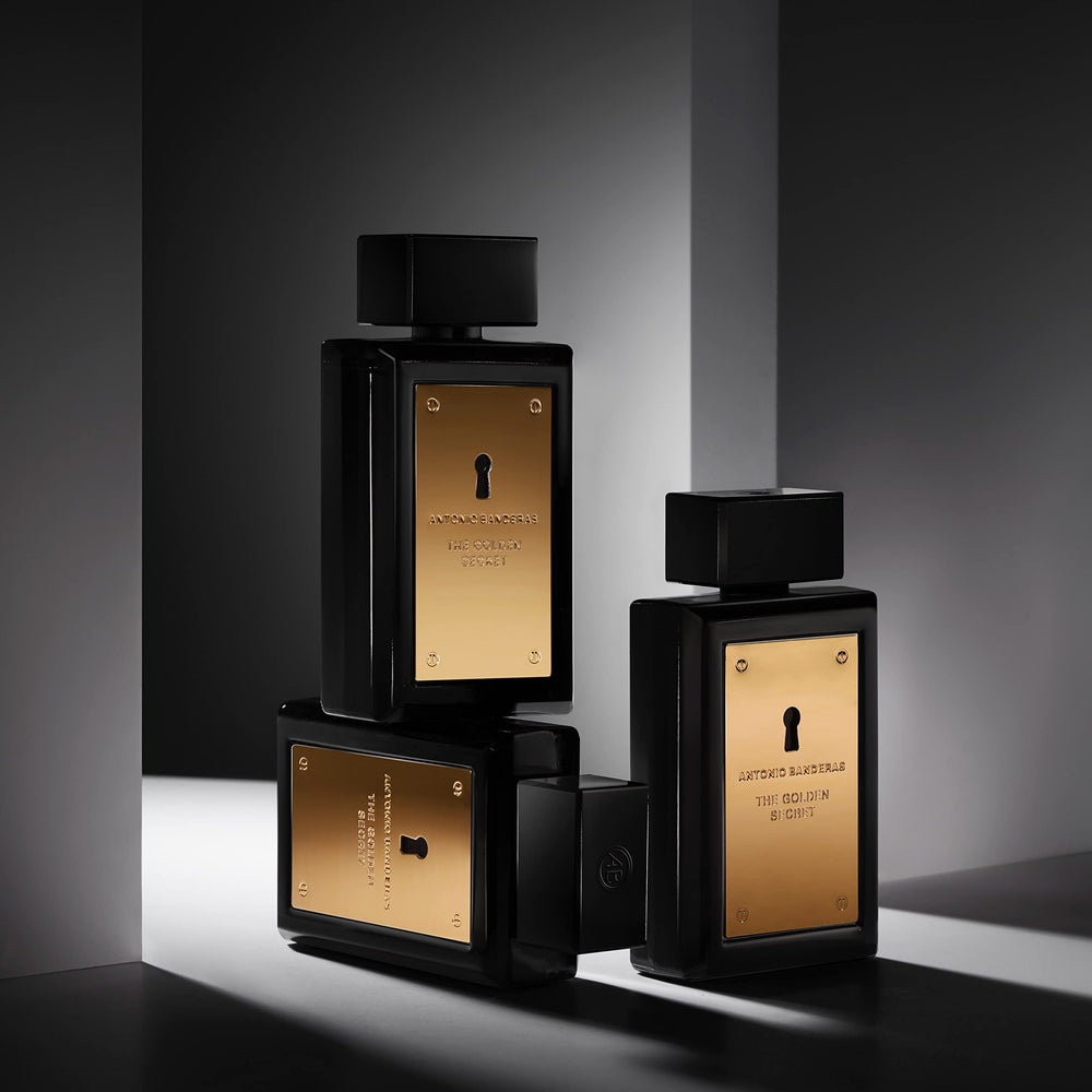 Banderas The Golden Secret model display conveys sophisticated fragrance