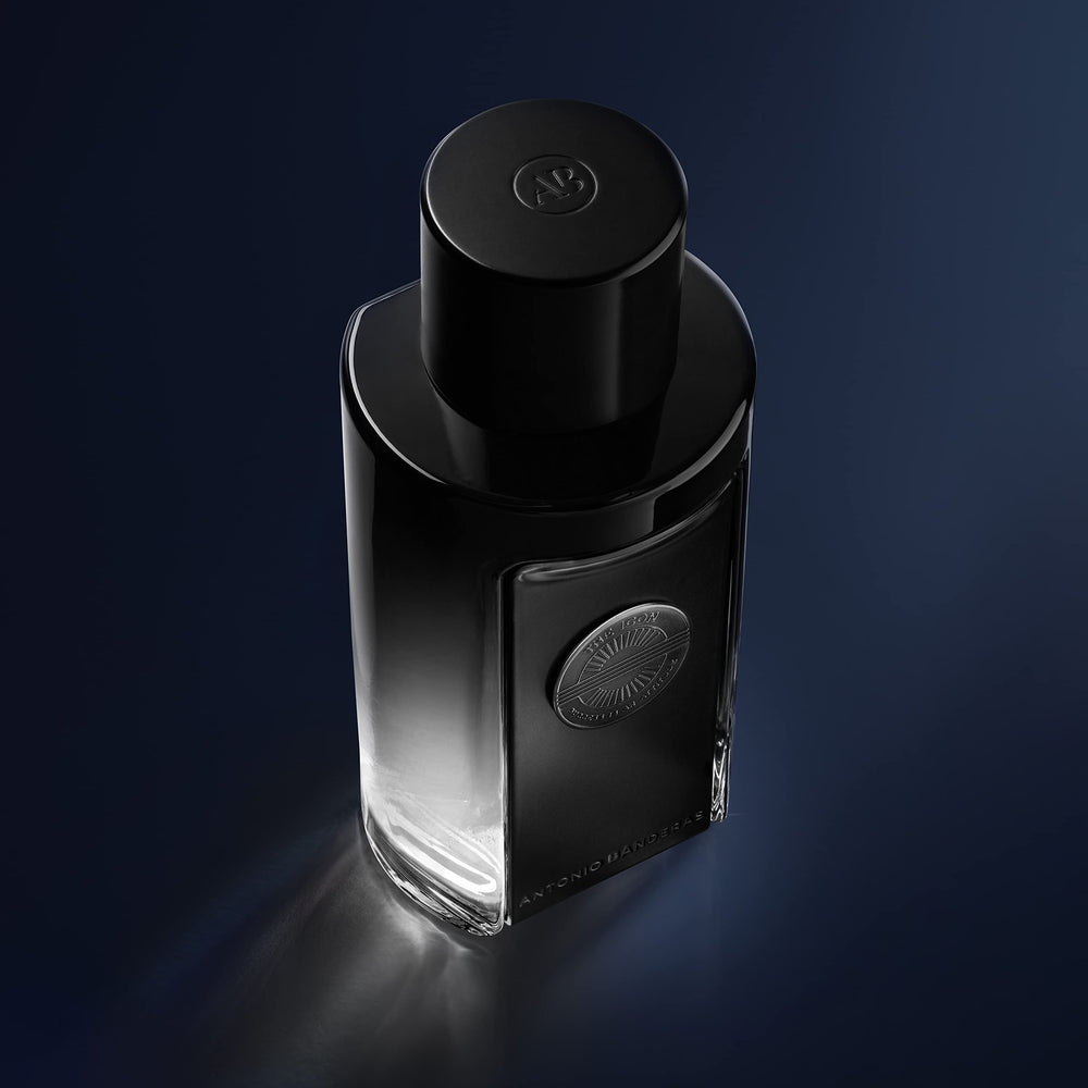 Banderas The Icon amber-wood tones visual evokes confidence.
