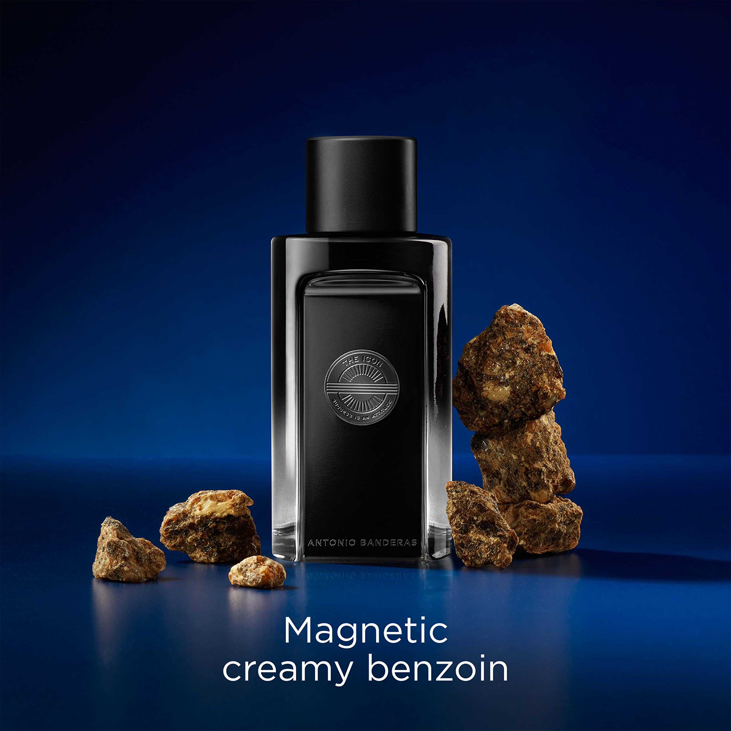 Banderas The Icon bottle closeup highlights premium design for gifting and collection.