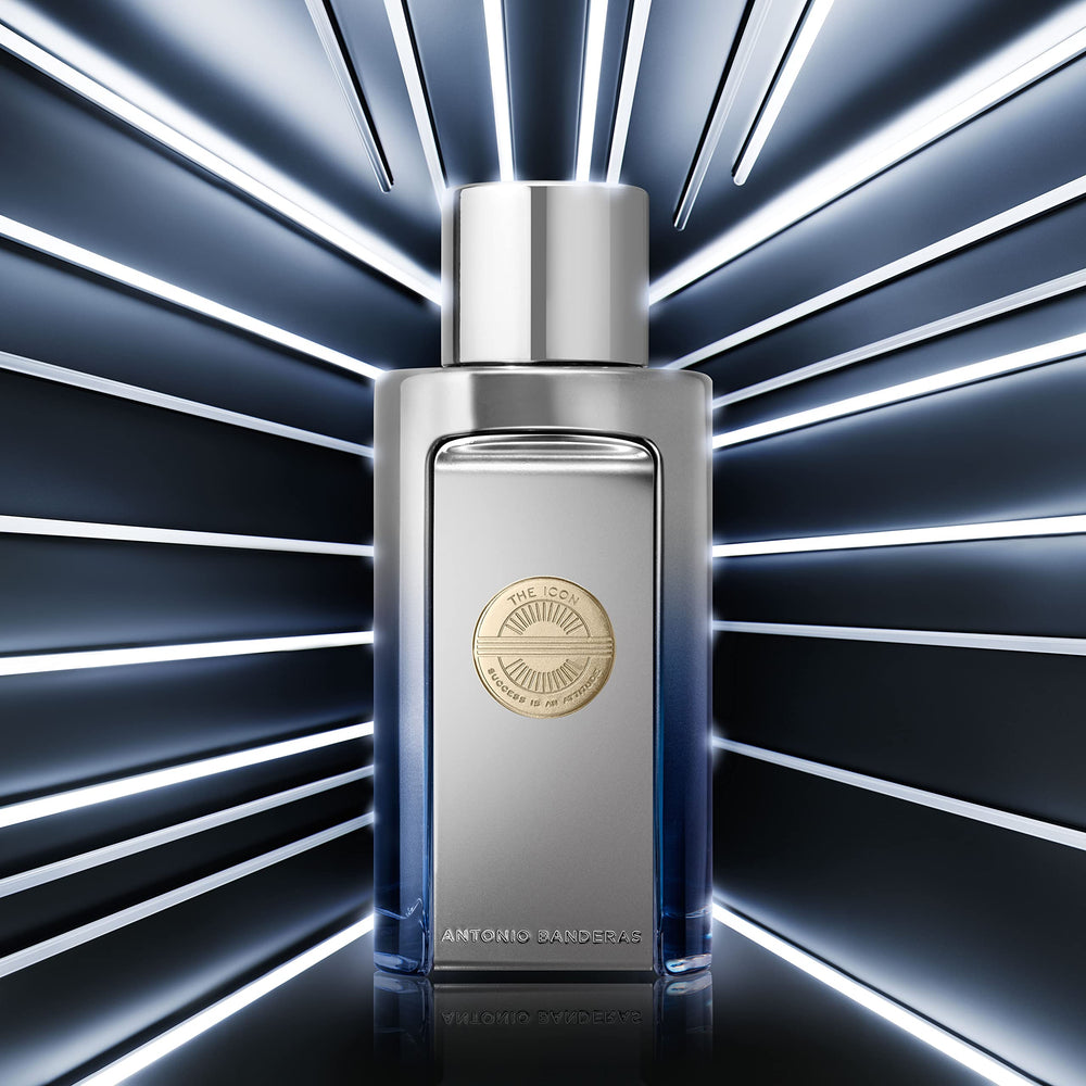 Banderas Icon Elixir heart notes lavender geranium with modern depth.
