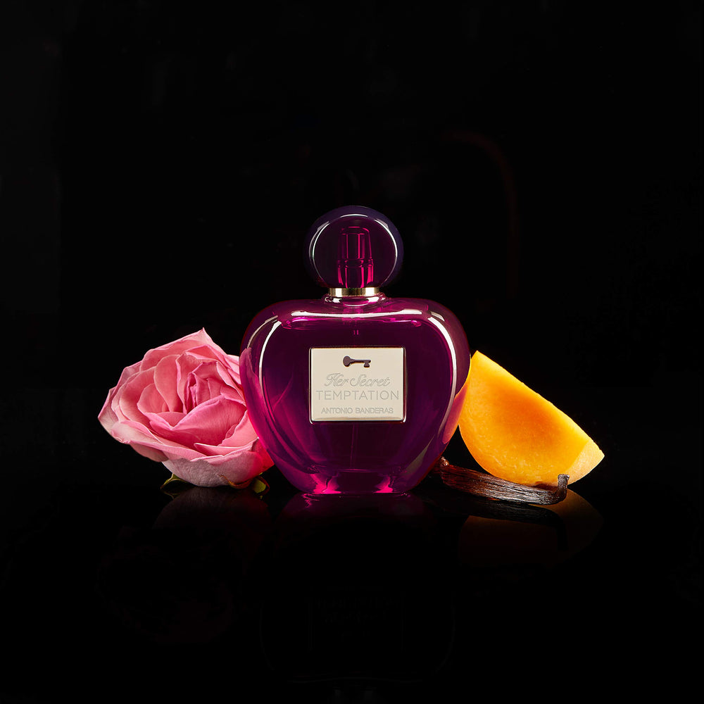 Banderas Secret Femenine floral heart blends rose and jasmine for romance.