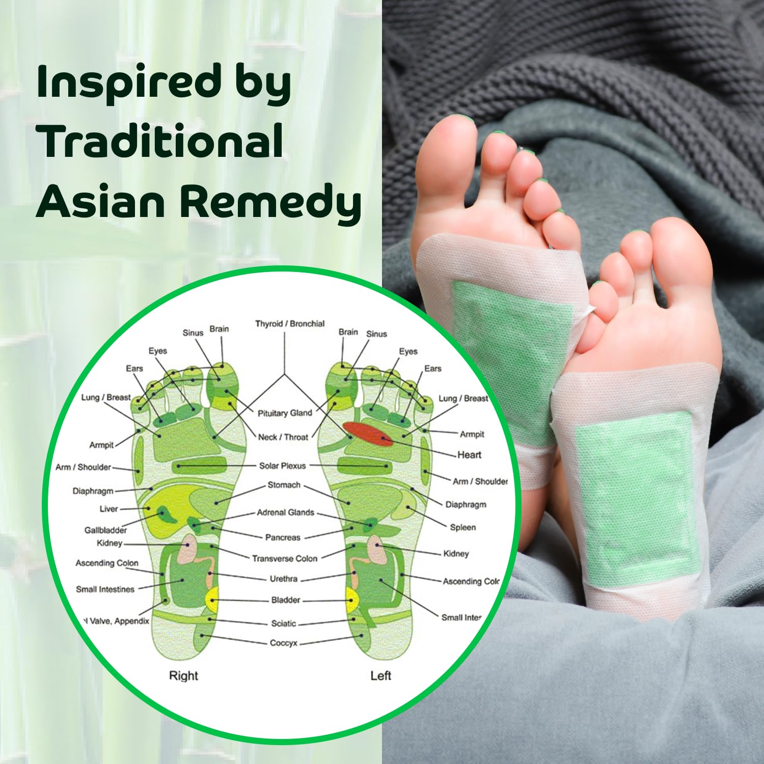 Bandoo Original Foot Pads Overnight Use shows simple nightly application for care.