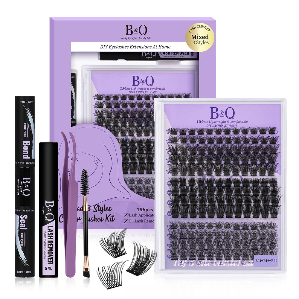 B&Qaugen lash clusters kit box showcases organized packaging for convenient DIY lash sessions
