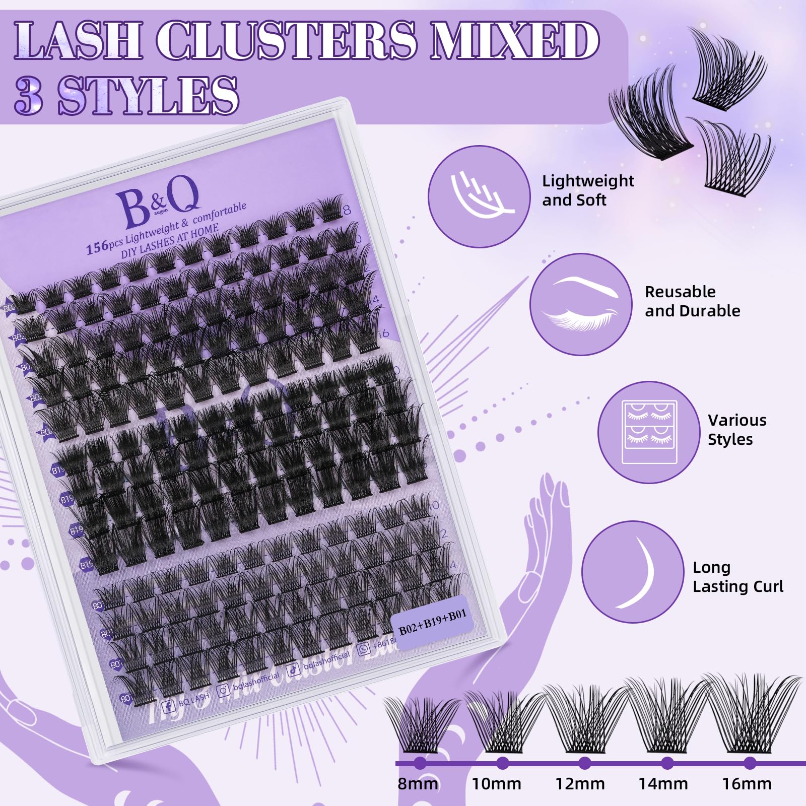 B&Qaugen lash clusters kit lengths: varied sizes for custom looks 8-18mm