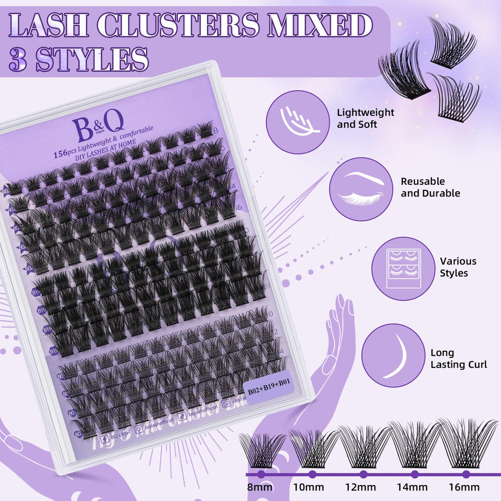B&Qaugen lash clusters kit lengths: varied sizes for custom looks 8-18mm