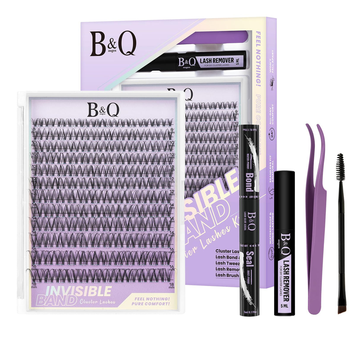 B&Qaugen Venus Lash Clusters Kit unboxing with invisible band for comfortable wear.