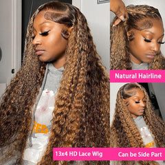 Bangjazz 26-inch deep-wave ombre wig side-part highlights textured curls and shine.