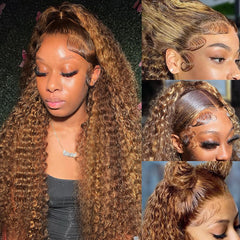 Bangjazz 26-inch highlight ombre lace front wig close-up shows natural color transition for everyday wear.