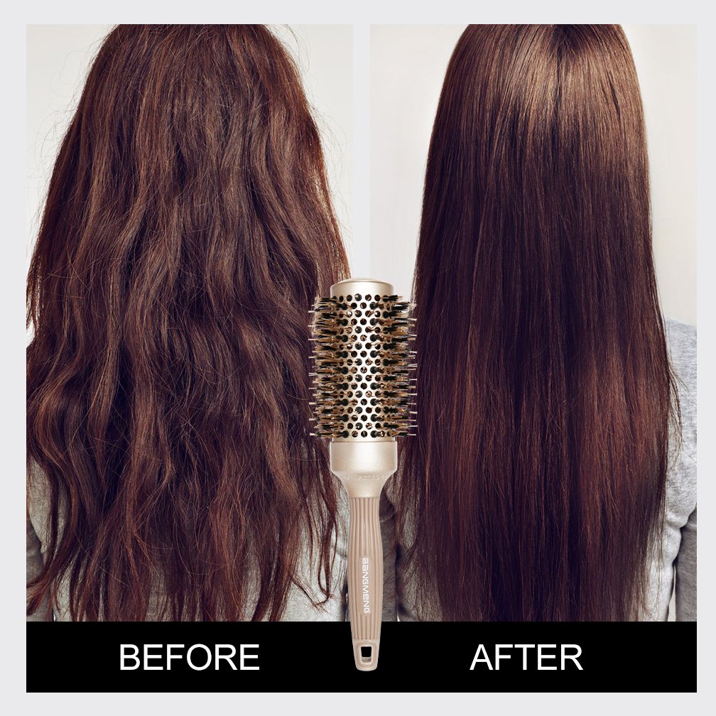 BANGMENG round brush at-home styling image showcases salon-like results
