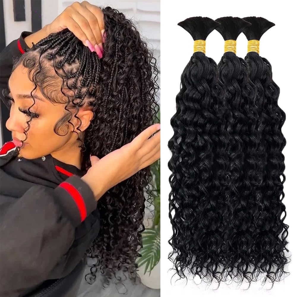 Bangxunk human braiding hair water-wave 16inch pack shows full three-bundle volume for styles.