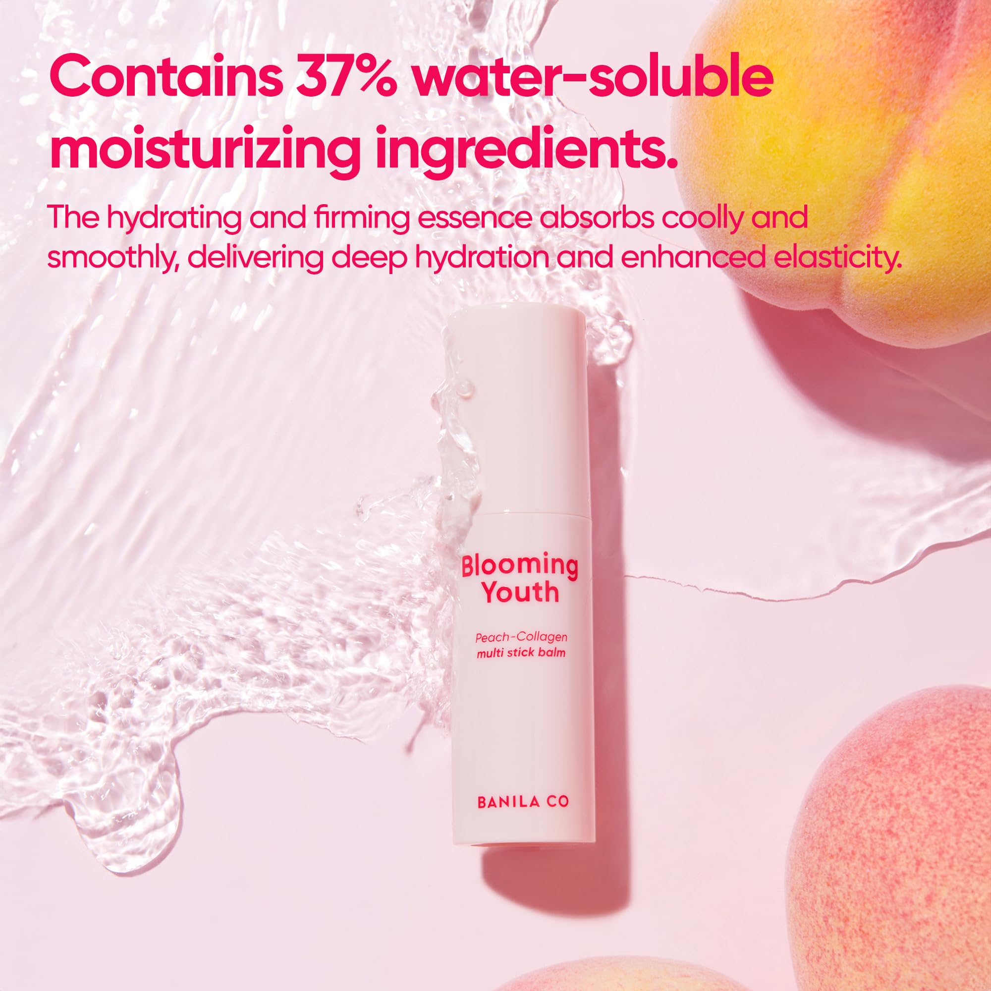 Banila Co Blooming Youth balm applied to lips for nourishing, dewy finish.