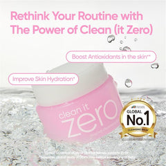 BANILA CO Clean It Zero balm on fingers illustrating melt-to-oil cleansing action.