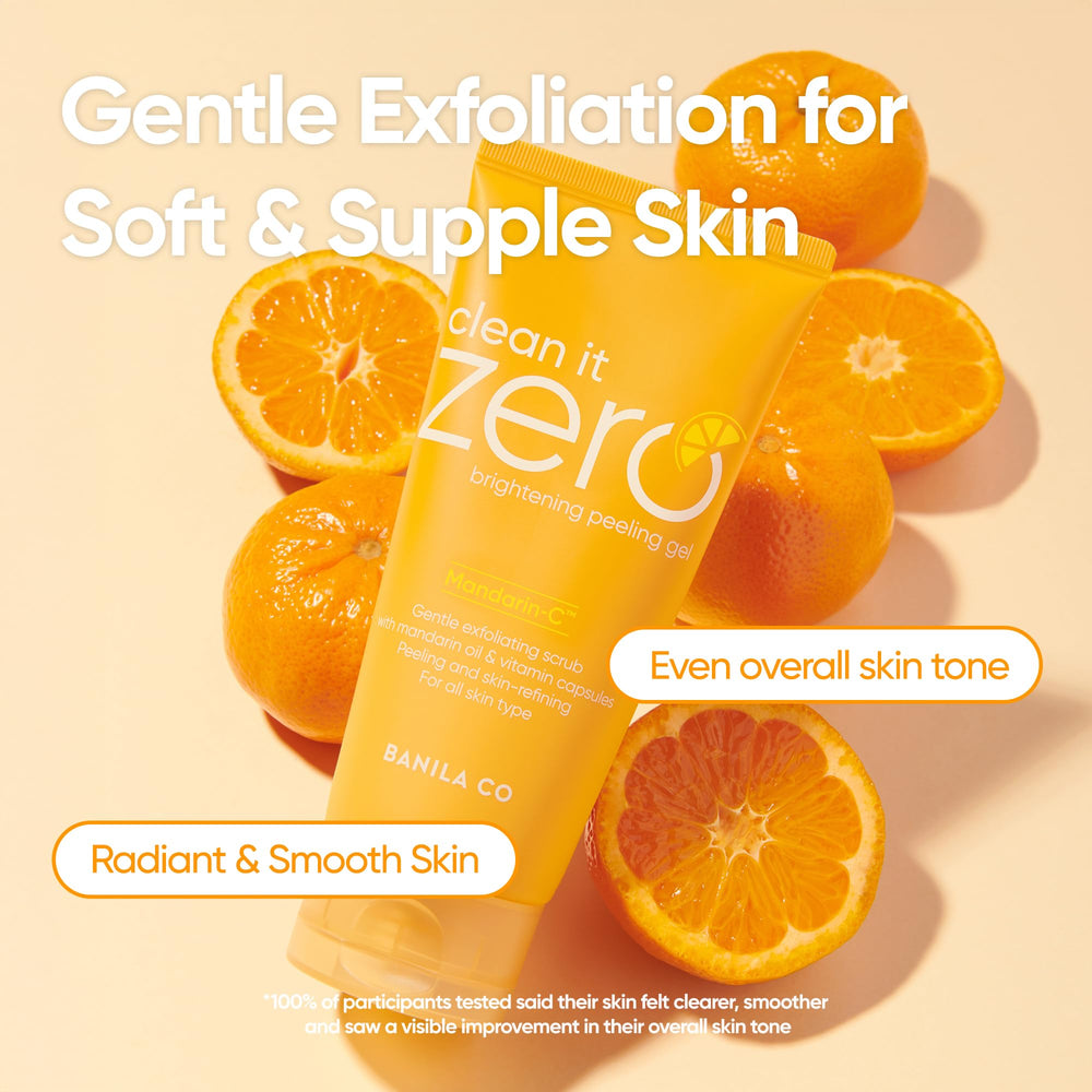Banila Co Clean it Zero Brightening Peeling Gel texture swirl demonstrates smooth skin prep for glow
