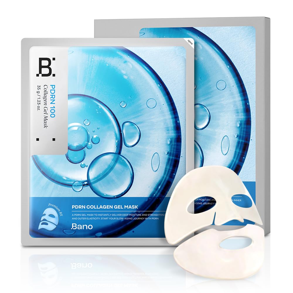 Bano PDRN Collagen Gel Mask packaging shows fragrance-free vegan formula for sensitive skin.