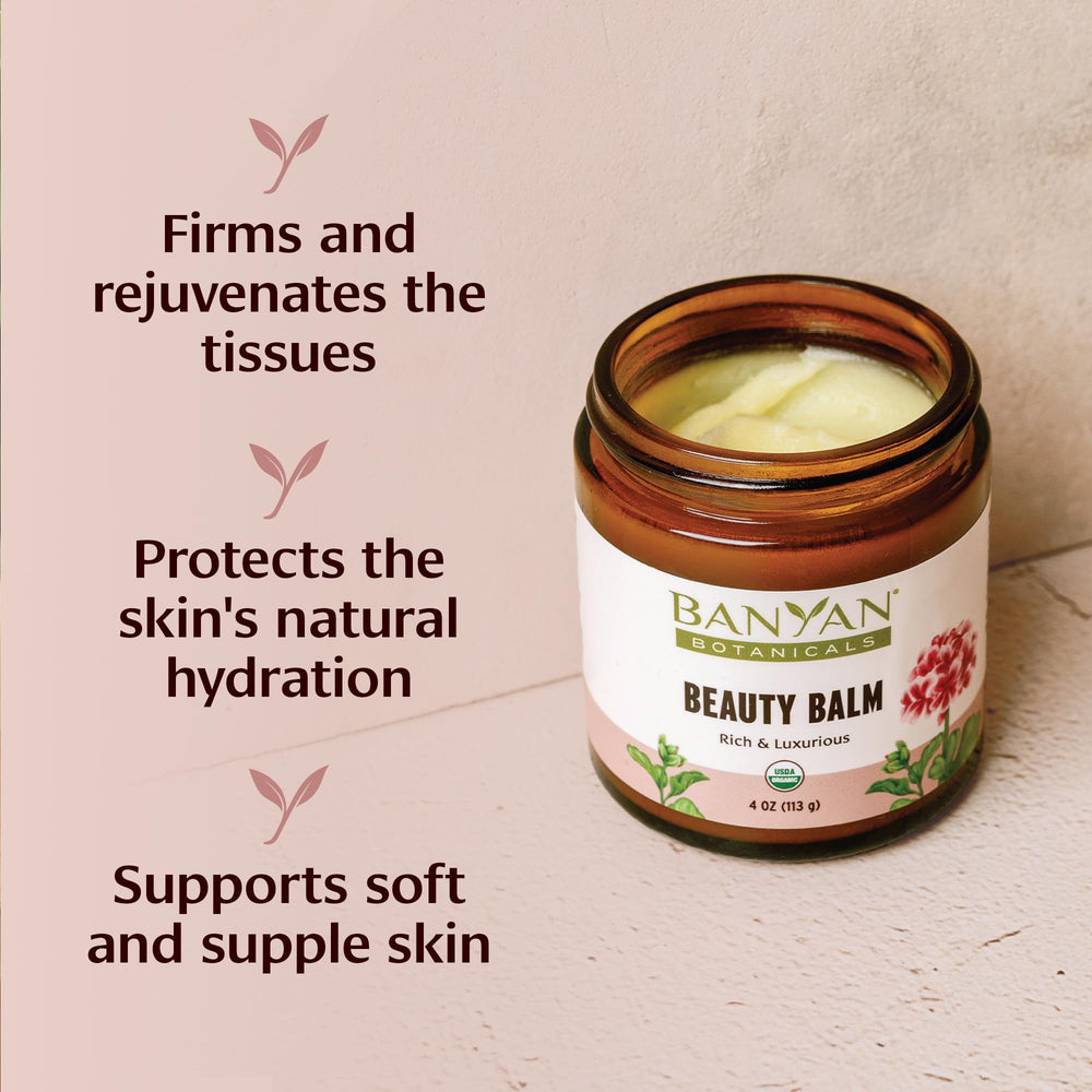 Outer packaging of Banyan Botanicals Beauty Balm with USDA Organic label.