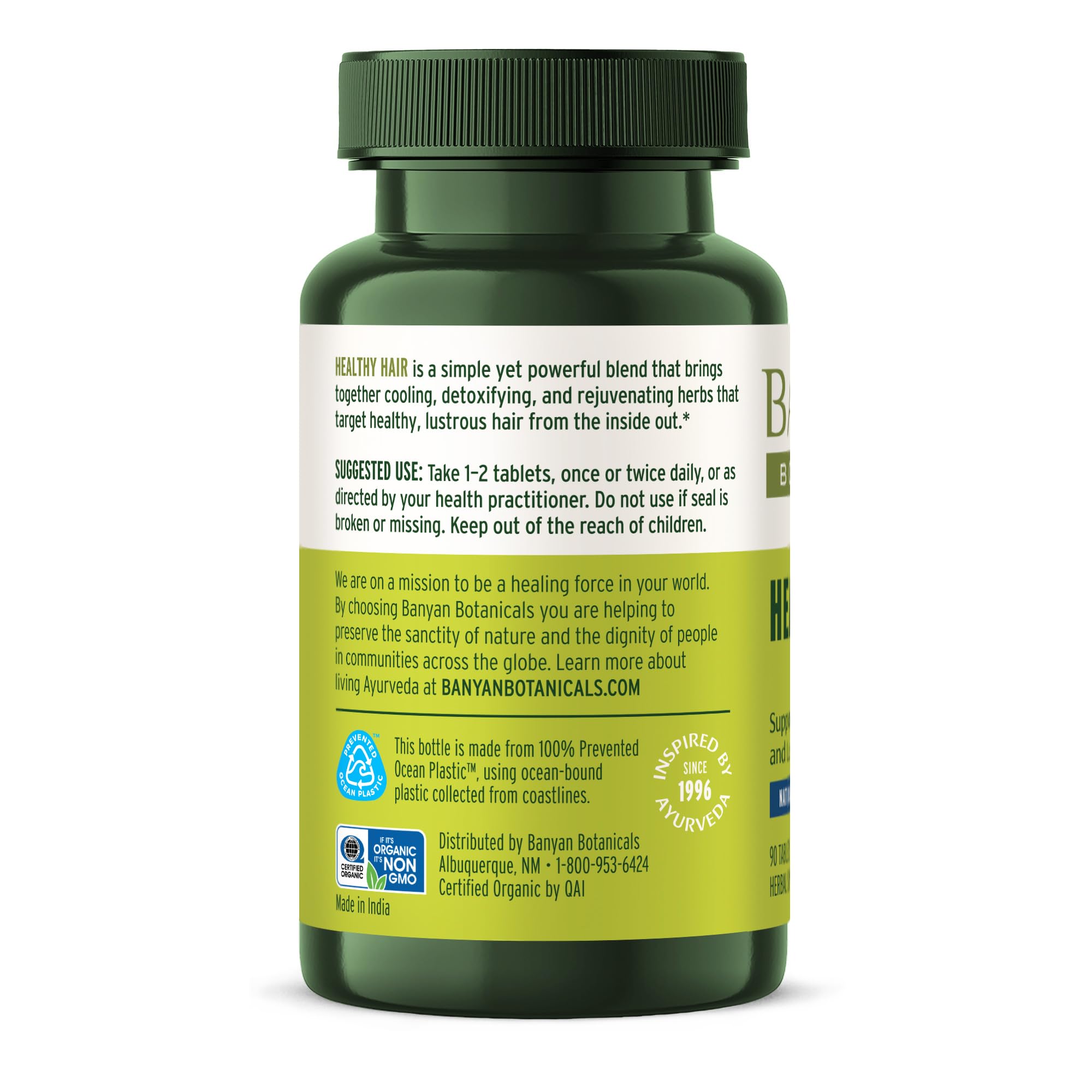 Banyan Botanicals recyclable packaging on shelf reflects eco-friendly choices.