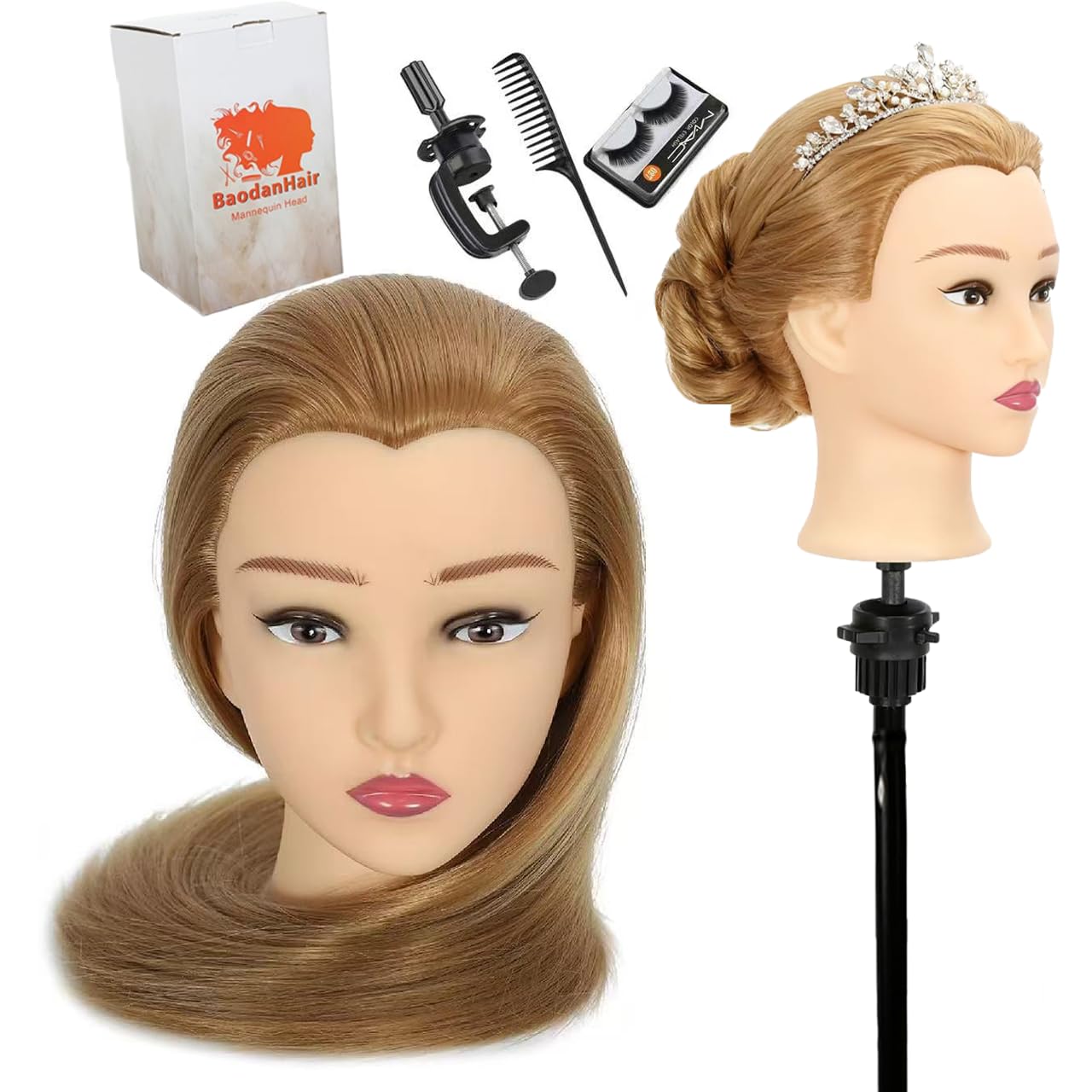 BaodanHair mannequin head front view shows full 180 density for braiding practice