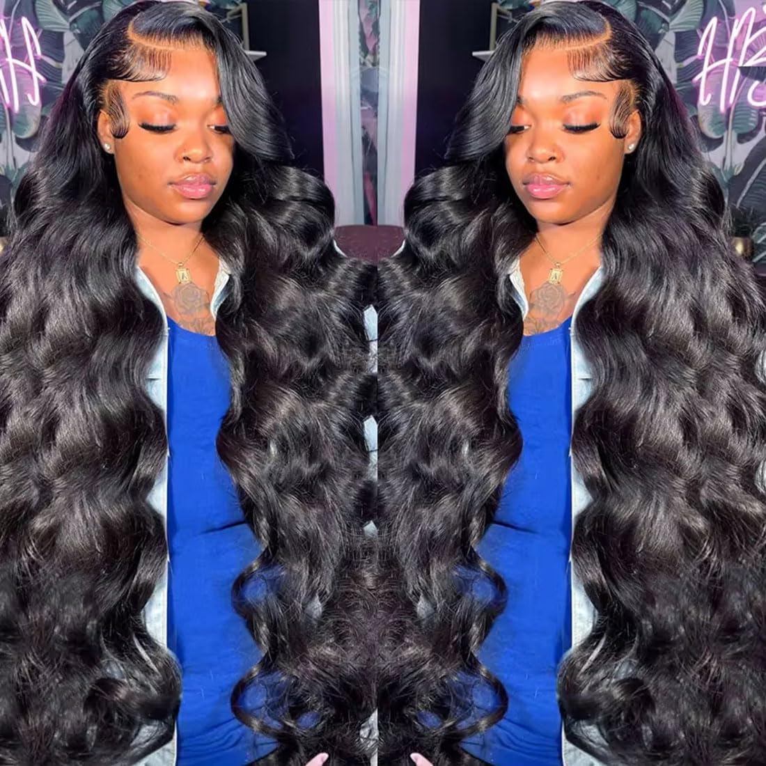 Baoliyer 30in body wave wig front view with natural scalp blend
