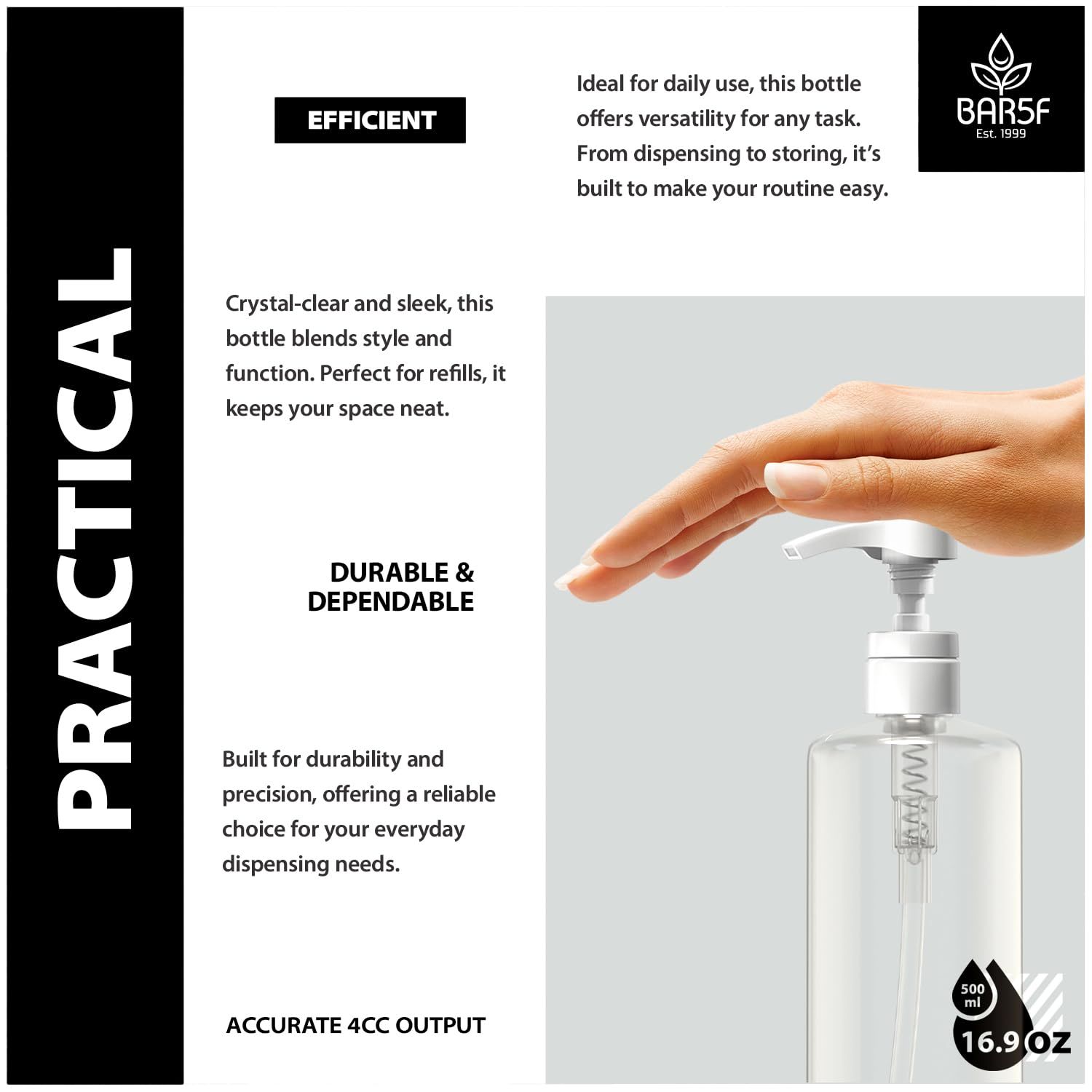Bar5F BPA-free PETE1 plastic highlights safe material for daily use.