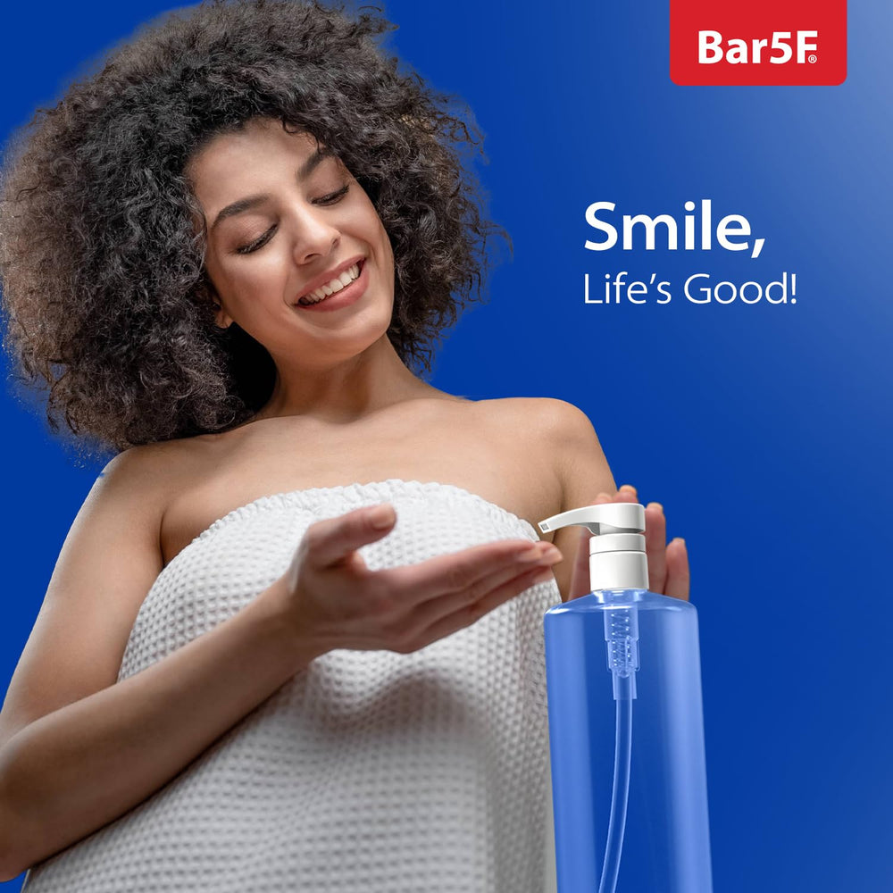Bar5F pump bottle BPA-free PETE1 plastic ensures safe daily use.