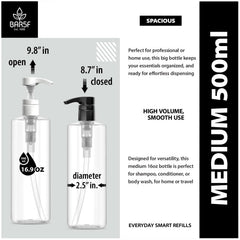 Bar5F lotion bottles pump-dispense view emphasizes controlled, accurate dosing.