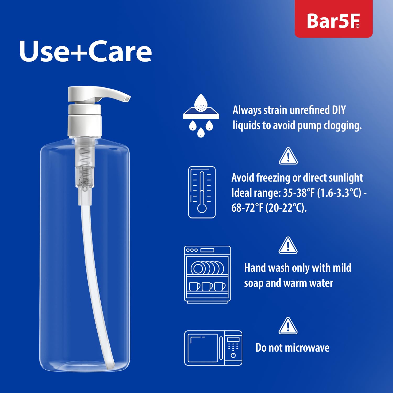 Bar5F pump bottle clear cap highlights clean, minimal design.