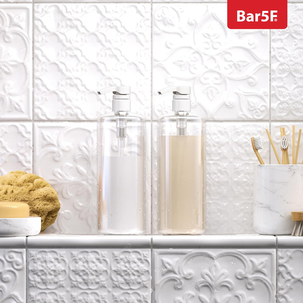 Bar5F pump bottle kitchen and bath setup for versatile use.