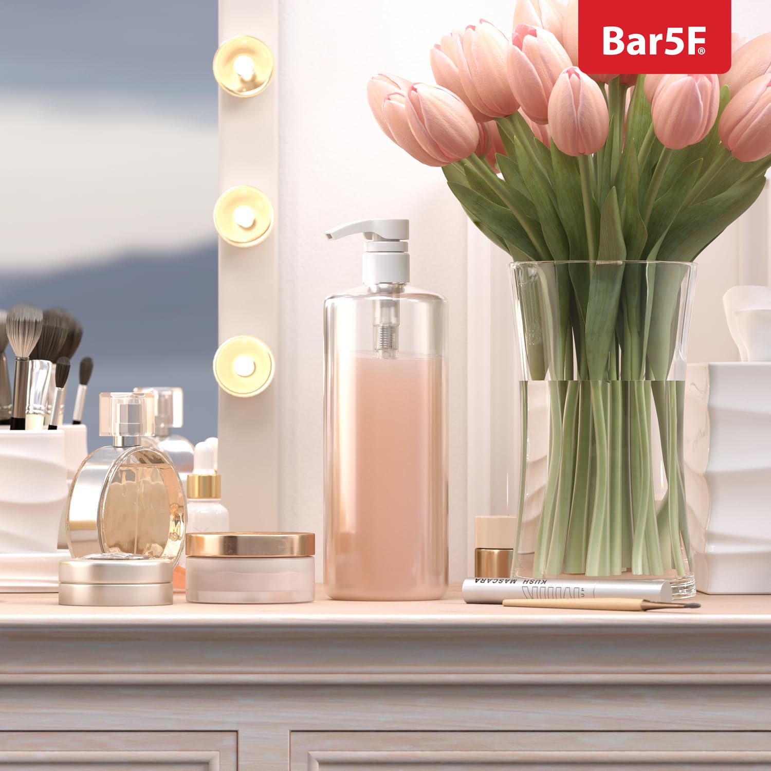 Bar5F pump bottle open demonstrates easy-use dispensing for quick shower routines.