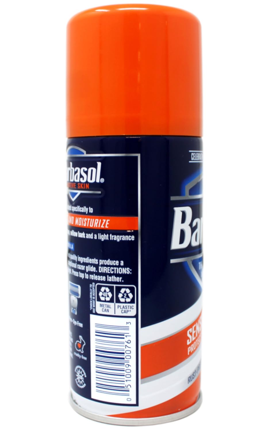 Barbasol 3-pack display at checkout with easy application claim.