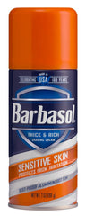 Barbasol Sensitive Shave Cream can side profile showing compact 7-ounce size.
