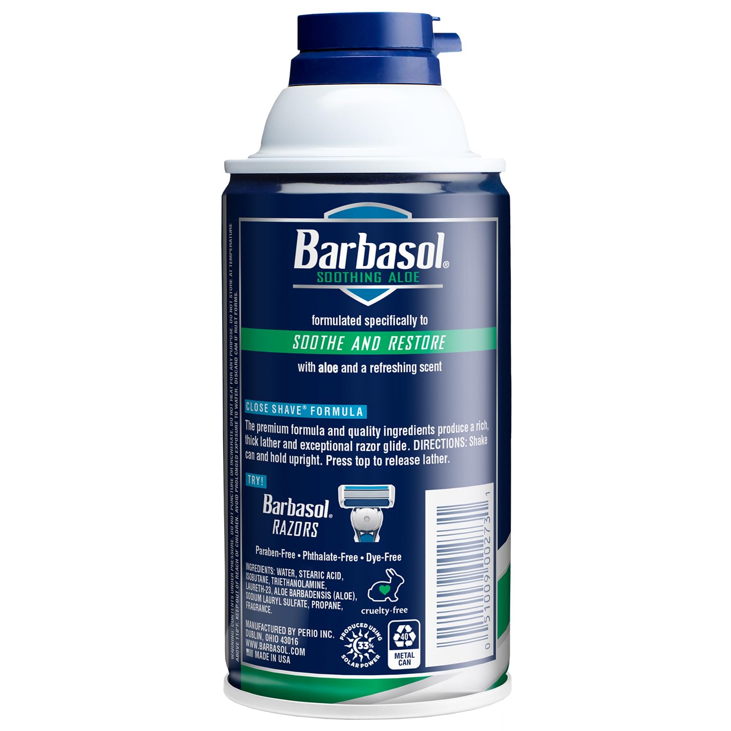 Barbasol Soothing Aloe shaving cream applying to face for easy glide and hydrated skin.