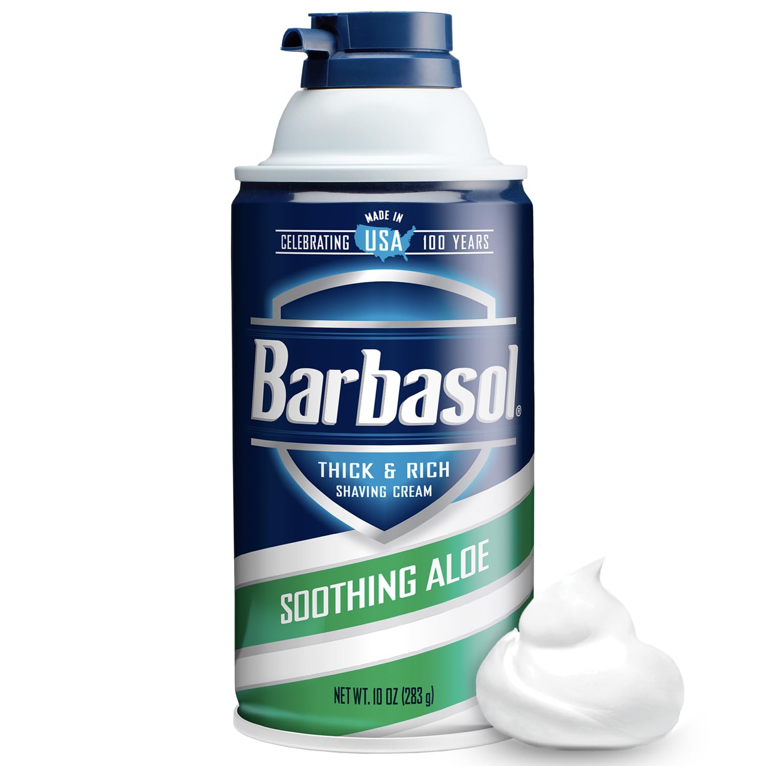 Barbasol Soothing Aloe rich lather closeup highlighting creamy texture for smooth shaves.