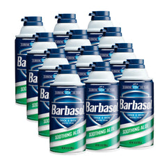 Barbasol Soothing Aloe thick and rich shaving cream 10oz jar delivering a luxurious, protective lather.