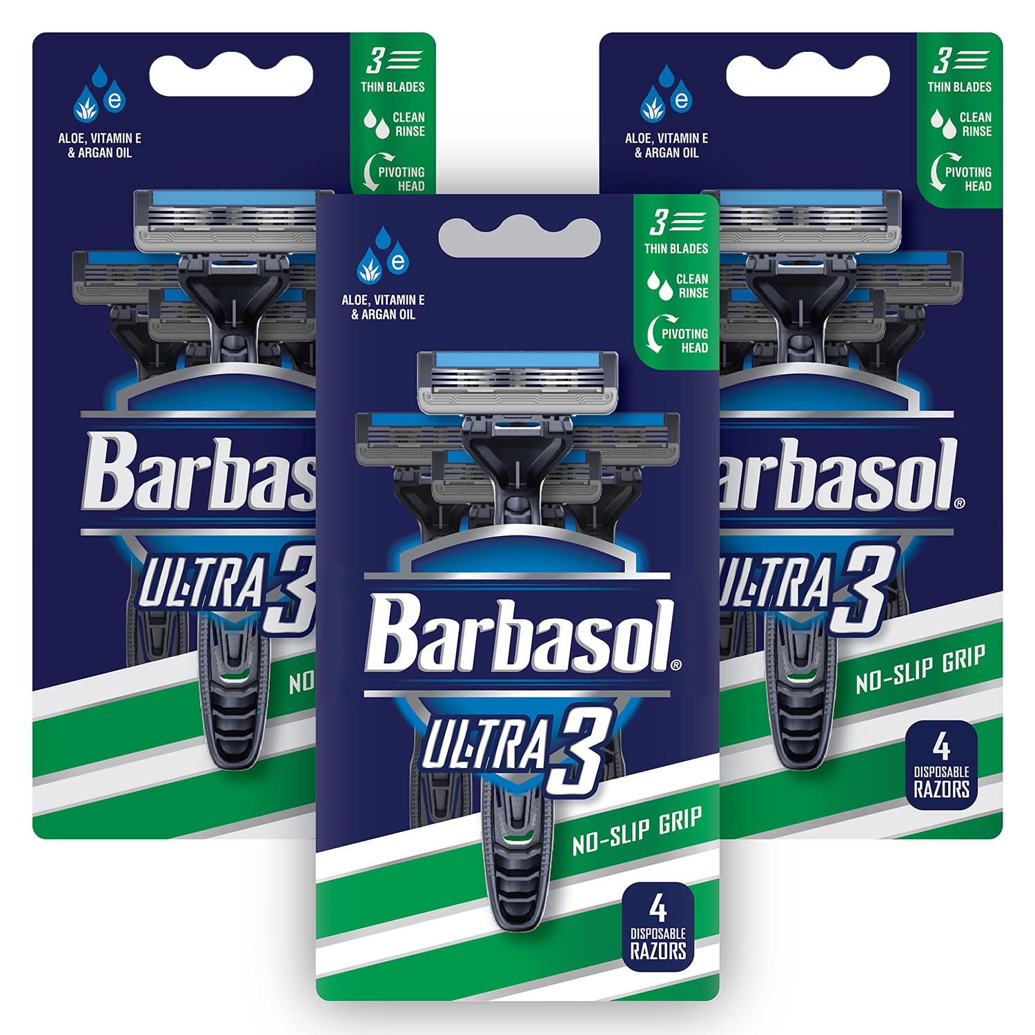Barbasol Ultra 3 razor open-flow blades enable easy cleaning and longer blade life.