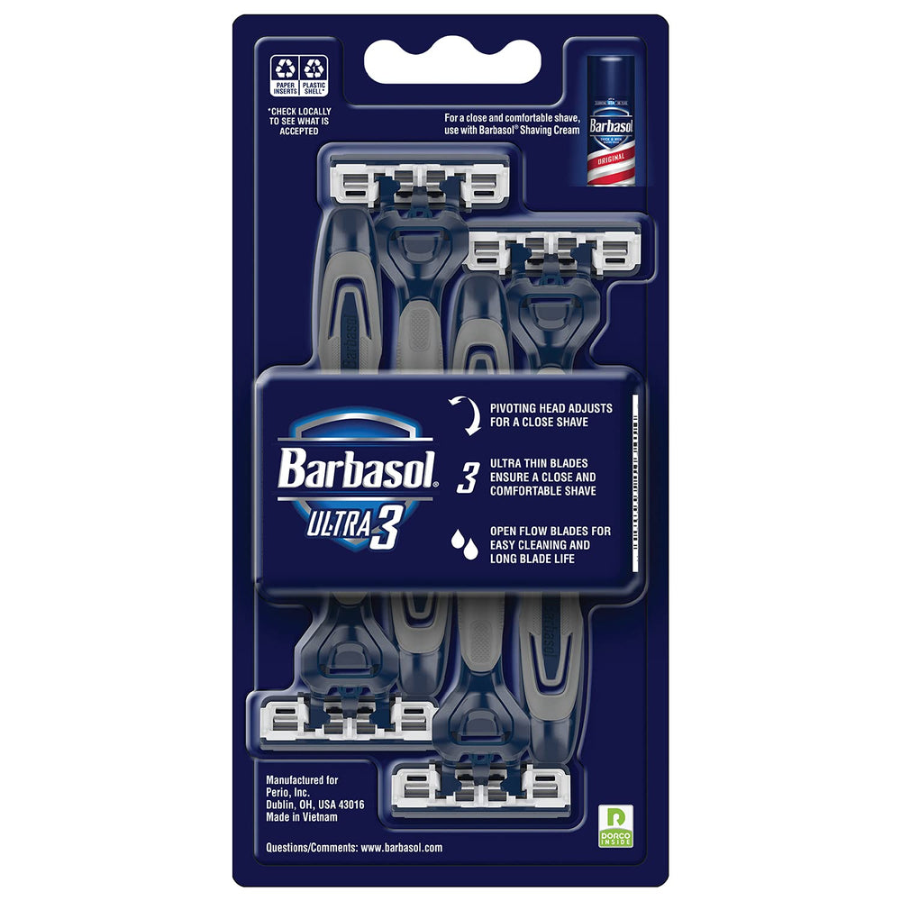 Barbasol Ultra 3 razor pivoting head enables a close, personalized shave.