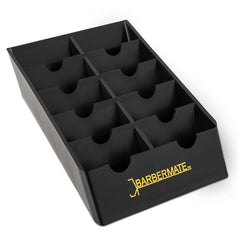 BarberMate blade rack side view demonstrates compact footprint for small desks
