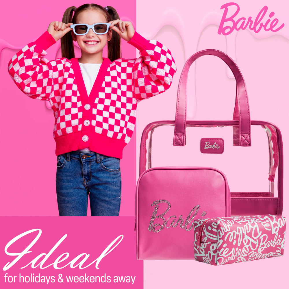 Barbie Toiletry Bags Set 3 travel scene demonstrates compact, travel-ready organization