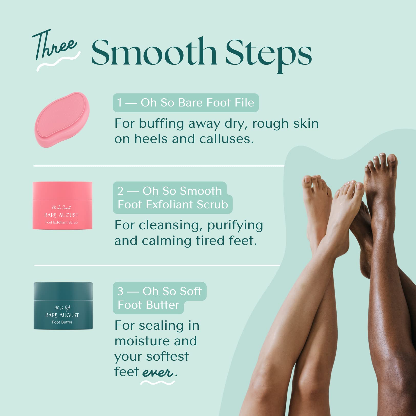 Bare August Foot Cream spa-like pedicure setup signals at-home self-care ritual.