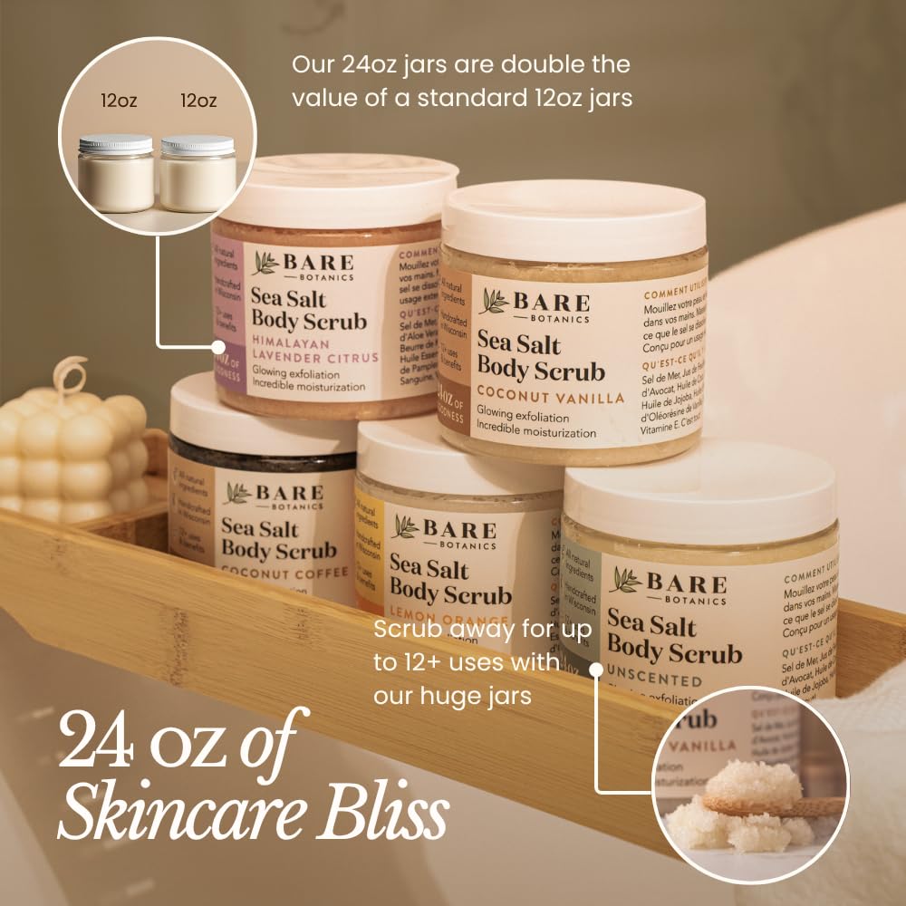 Bare Botanics bergamot mint body scrub with jojoba oil and shea butter for hydration