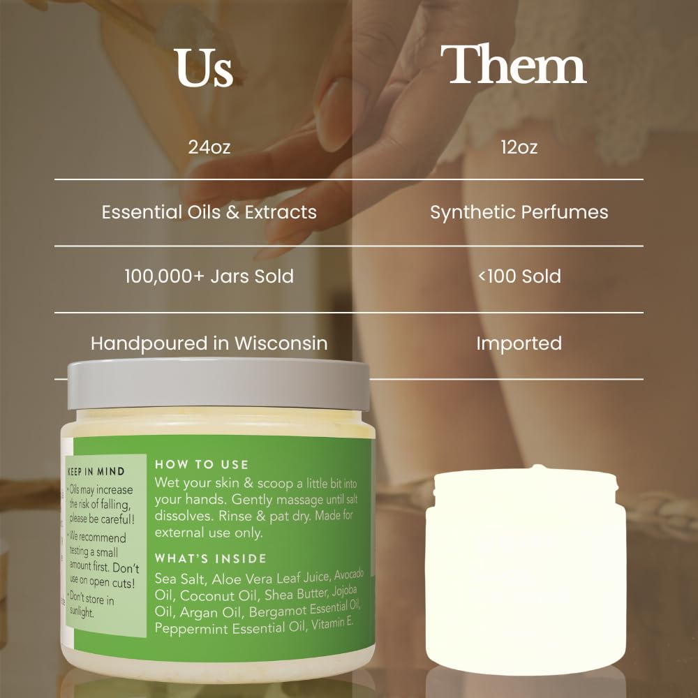 Bare Botanics bergamot mint body scrub palm application demonstrates usage