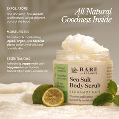 Bare Botanics bergamot mint body scrub wooden spoon included for easy scooping