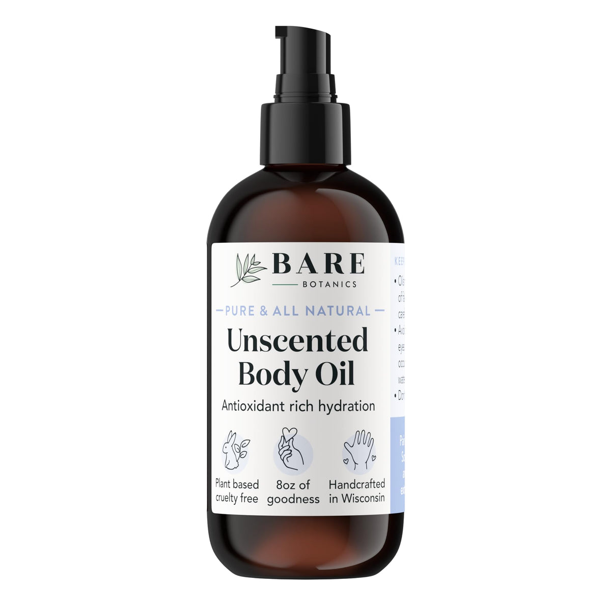 BARE BOTANICS moisturizing-unscented-body-oil bottle for pure hydration and quick absorption