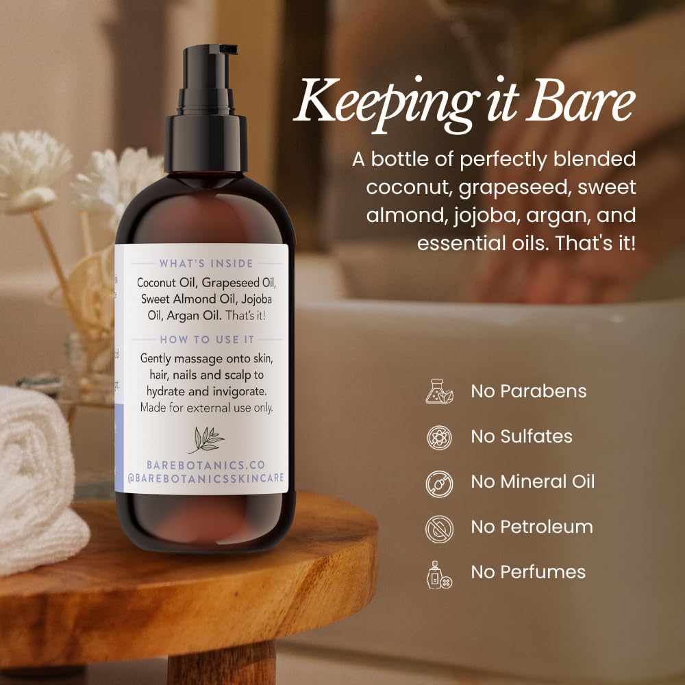 BARE BOTANICS moisturizing-unscented-body-oil texture closeup showing lightweight hydration