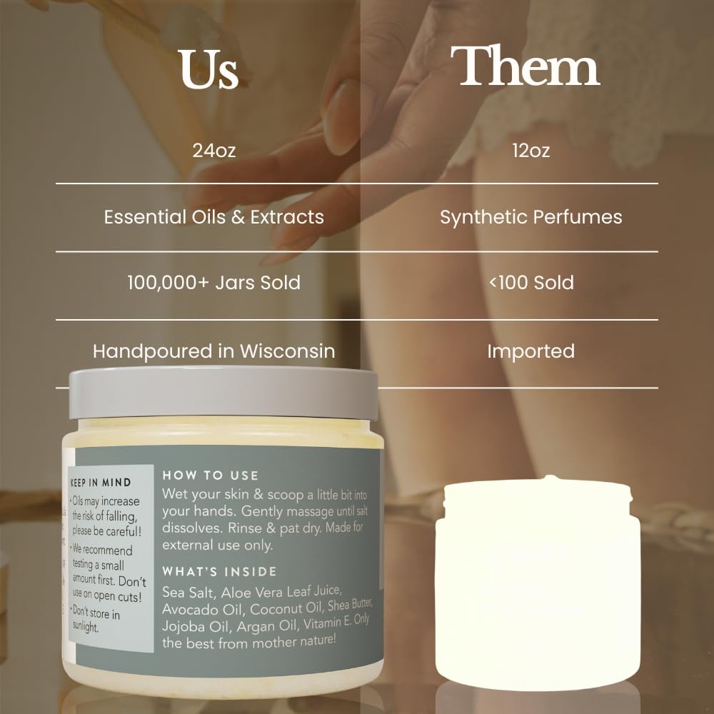 Bare Botanics Unscented Body Scrub ingredients panel shows nourishing moisturizers