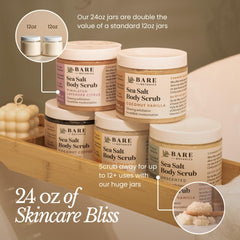 Bare Botanics Unscented Body Scrub jar top shows simple clean design for a mess-free routine