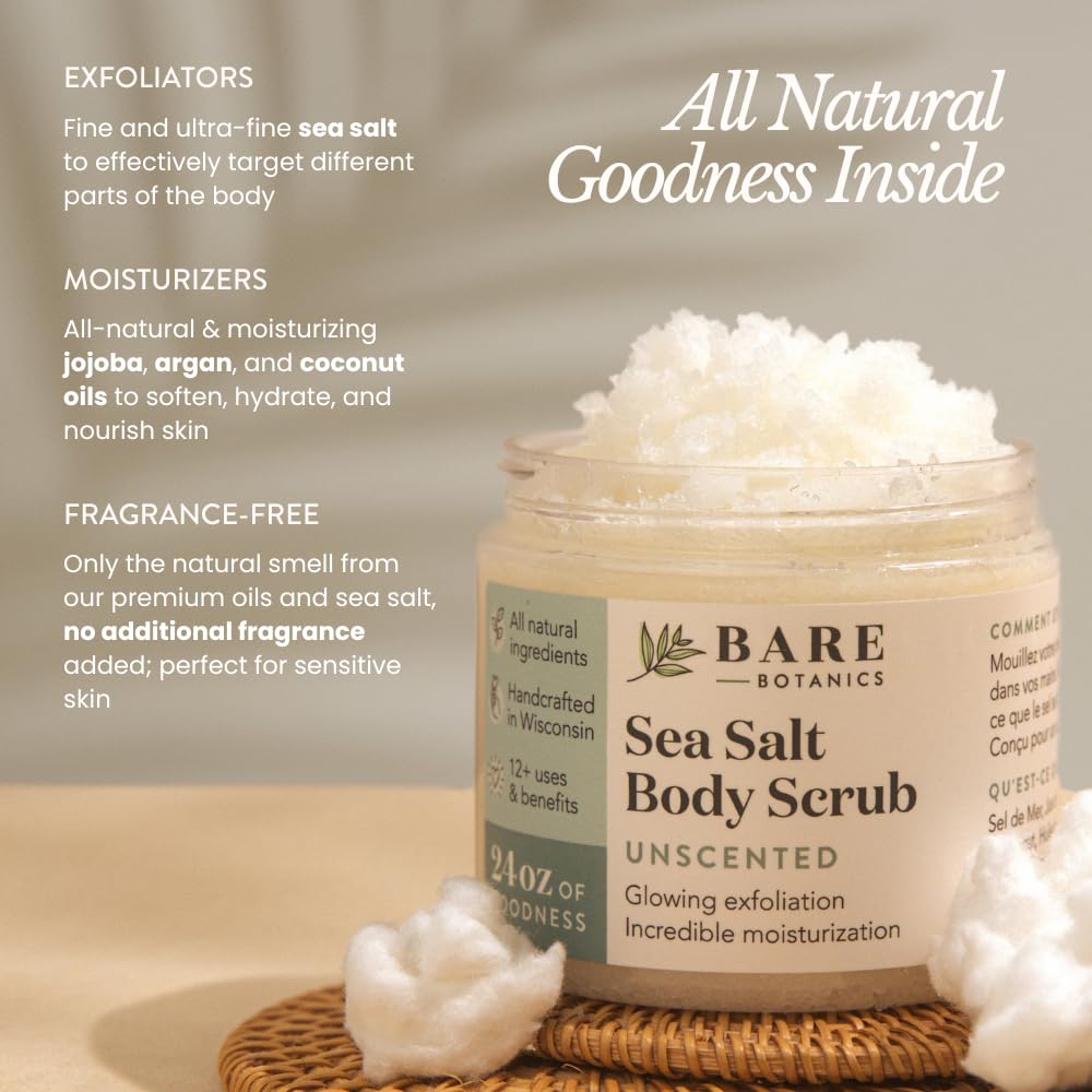 Bare Botanics Unscented Body Scrub wooden spoon showcases handpoured craft in Madison WI