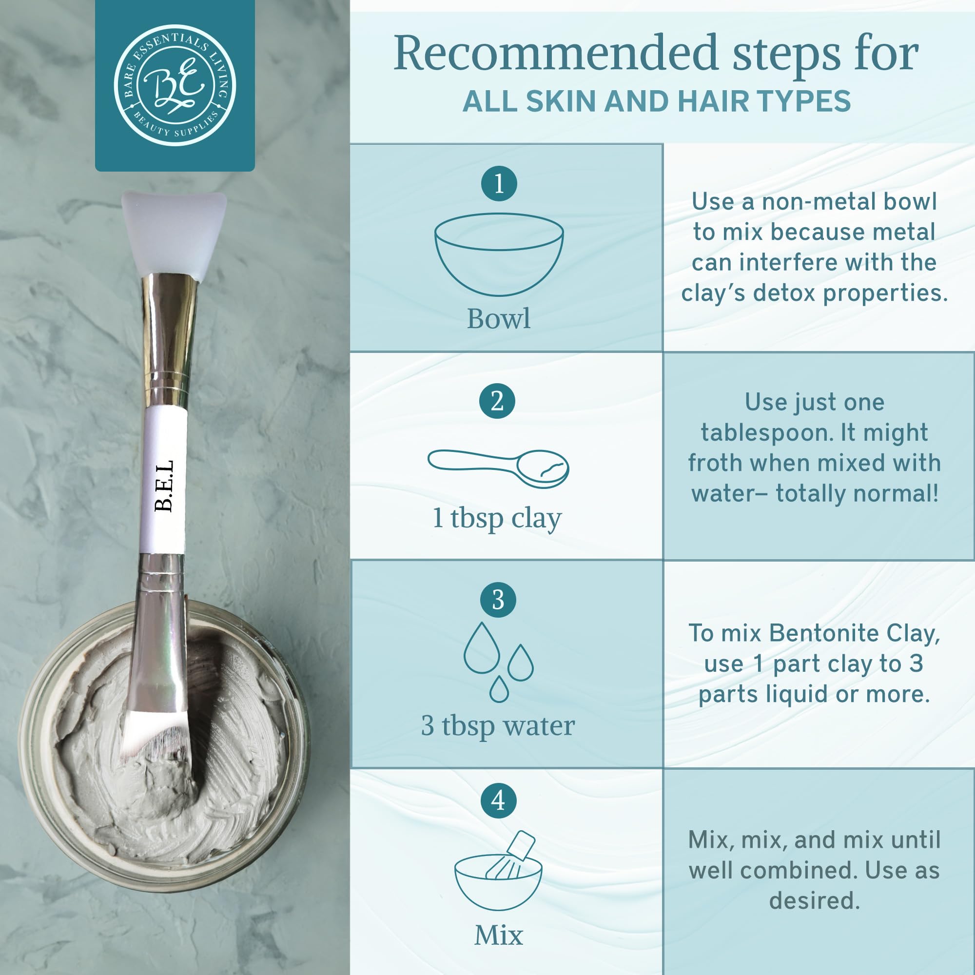 Bare Essentials Living Bentonite Clay Powder for DIY beauty masks, easy to customize.