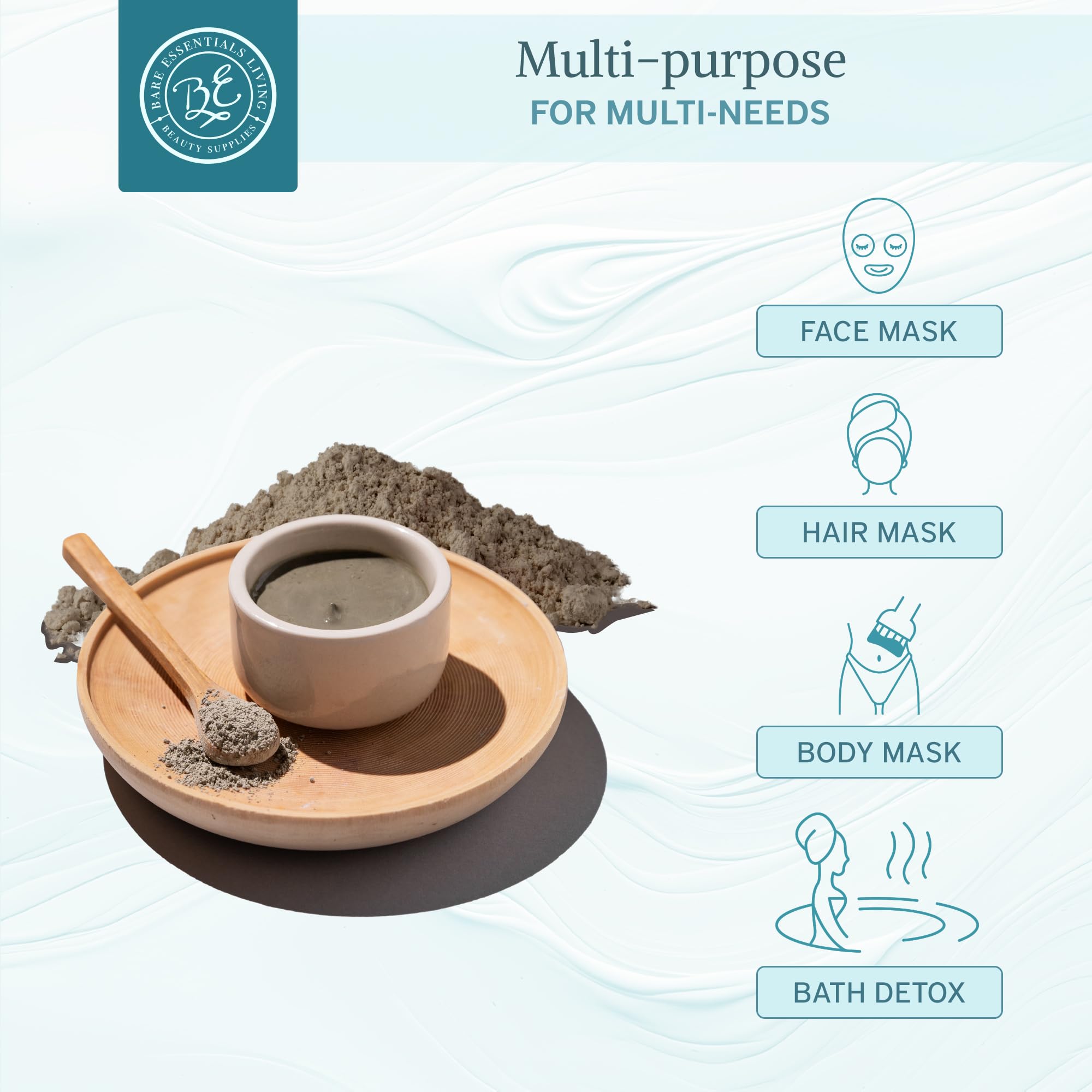 Bare Essentials Living face clay mask mixing to reveal smoother skin