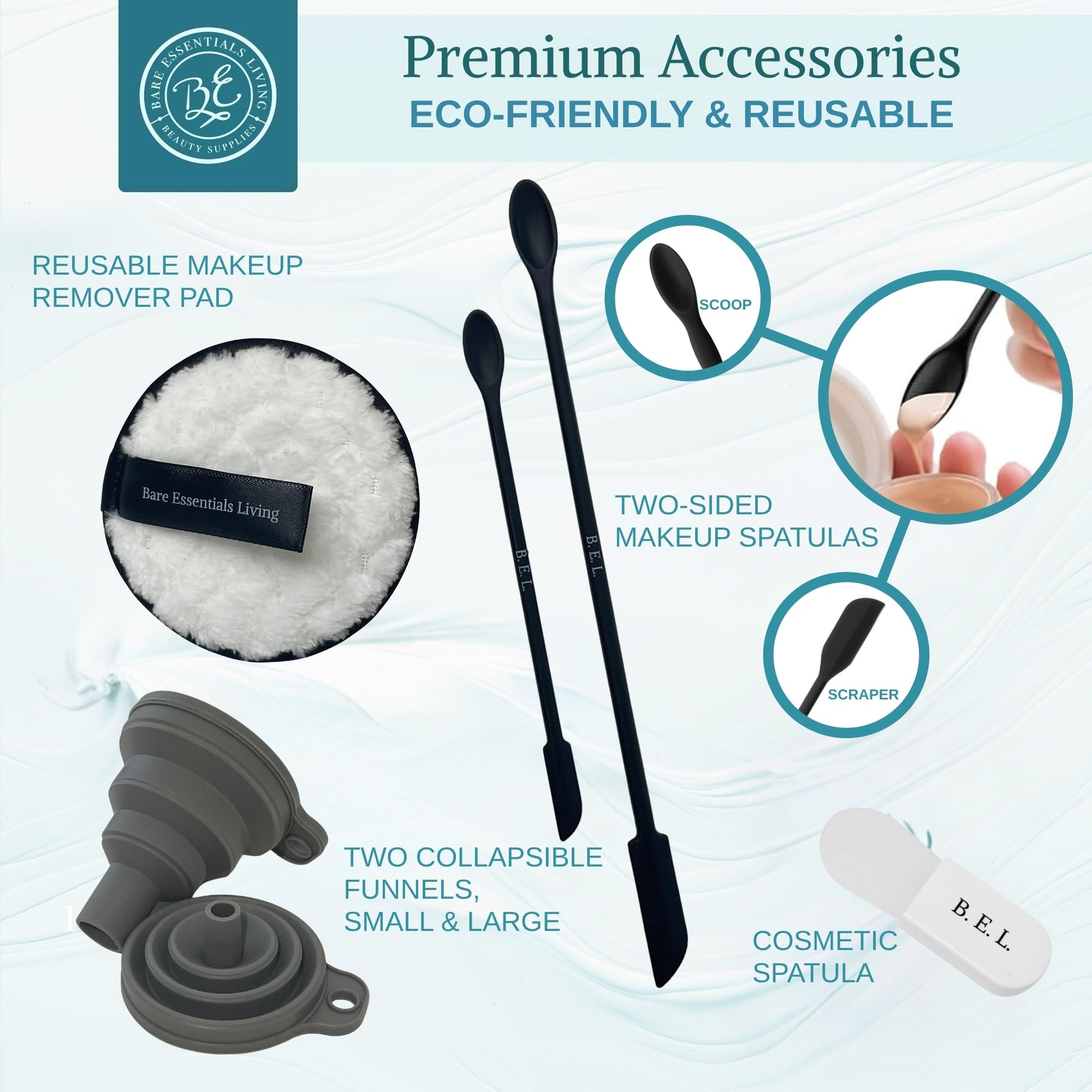 Bare Essentials Living mini spatulas enable clean, precise product scooping.